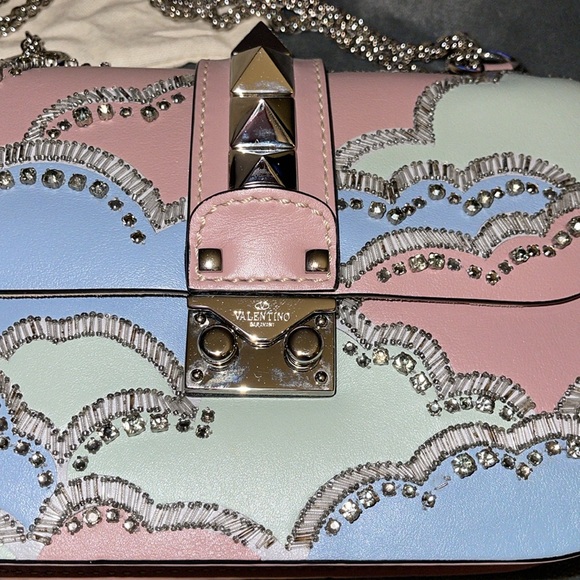 RARE Valentino rock studd with rhinestones n baguettes gorgeous handbag dust bag - Picture 4 of 13